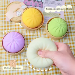 Simulated mini bun stress-relief toy, slow-rebound stress-relief toy, bun stress-relief toy with a cage, stress-relief toy suitable for small hands, suitable for adults and children, holiday gift, children's gift, Squishie