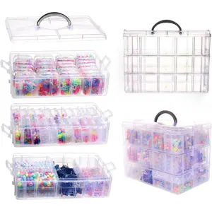 Bead Organizer Box, 56 Pcs Small Plastic Containers with Lids and 3-Tier Stackable Storage Box, Clear Organizers for Jewelry Toys Craft Storage