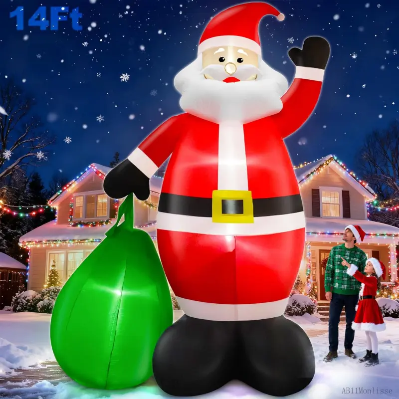 14 Ft by 8.5 Ft Giant Christmas Inflatable Santa Claus with Gift Bag Outdoor Decorations, Lighted Outside Standing Blow Up Santa Yard Decor for Lawn Garden Parties Holiday Xmas DecorationsAB11Monlisse