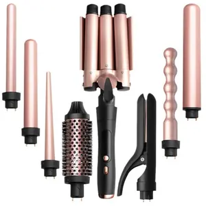 8-in-1 Interchangeable Hair Curler Set, Removable Multi-barrel Curling Wand & Straightener Combo