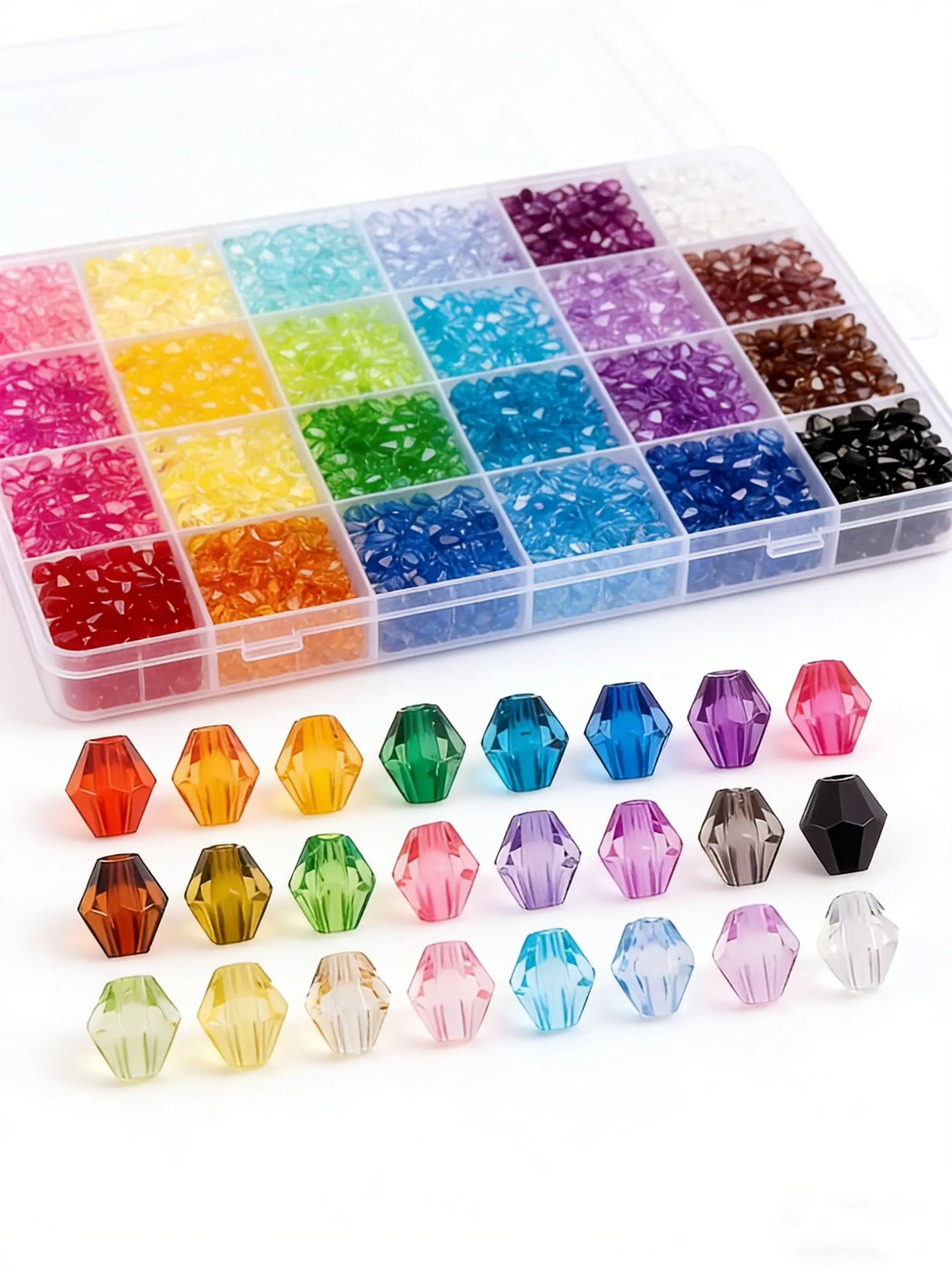 2800pcs Transparent Acrylic Beads, Bicone Shape, 6x5.5mm, 1-2mm Hole, Boho Style, DIY Mix Beads, Craft Beads, Jewelry Making Kit, Includes Storage Box, DIY Beading Accessories, Jewelry Making Supplies