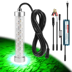 Goldlife Green LED Underwater Fishing Light with Transformer DC12V / AC110~265V, 100W / 200W, 20,000lm with 16.4ft Cord Green Night Fishing Finder Attractor, IP68 Submersible Boat Lamp for Snook Crappie Squid Shrimp