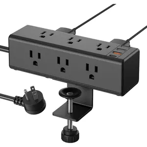 Desk Clamp Power Strip with 9 Outlets, Desktop Edge Mount Surge Protector with USB-A and USB-C Ports, Widely Spaced Desk Outlet Fast  Station, 6 FT Flat Plug, Fit 1.6 inch Table.