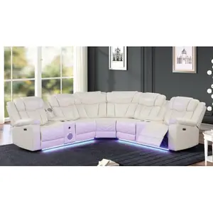 Niccae Challenger Modern Style Recliner Sectional Sofa, Built in USB-C Ports & Bluetooth, made with Wood & Faux Leather in Ice