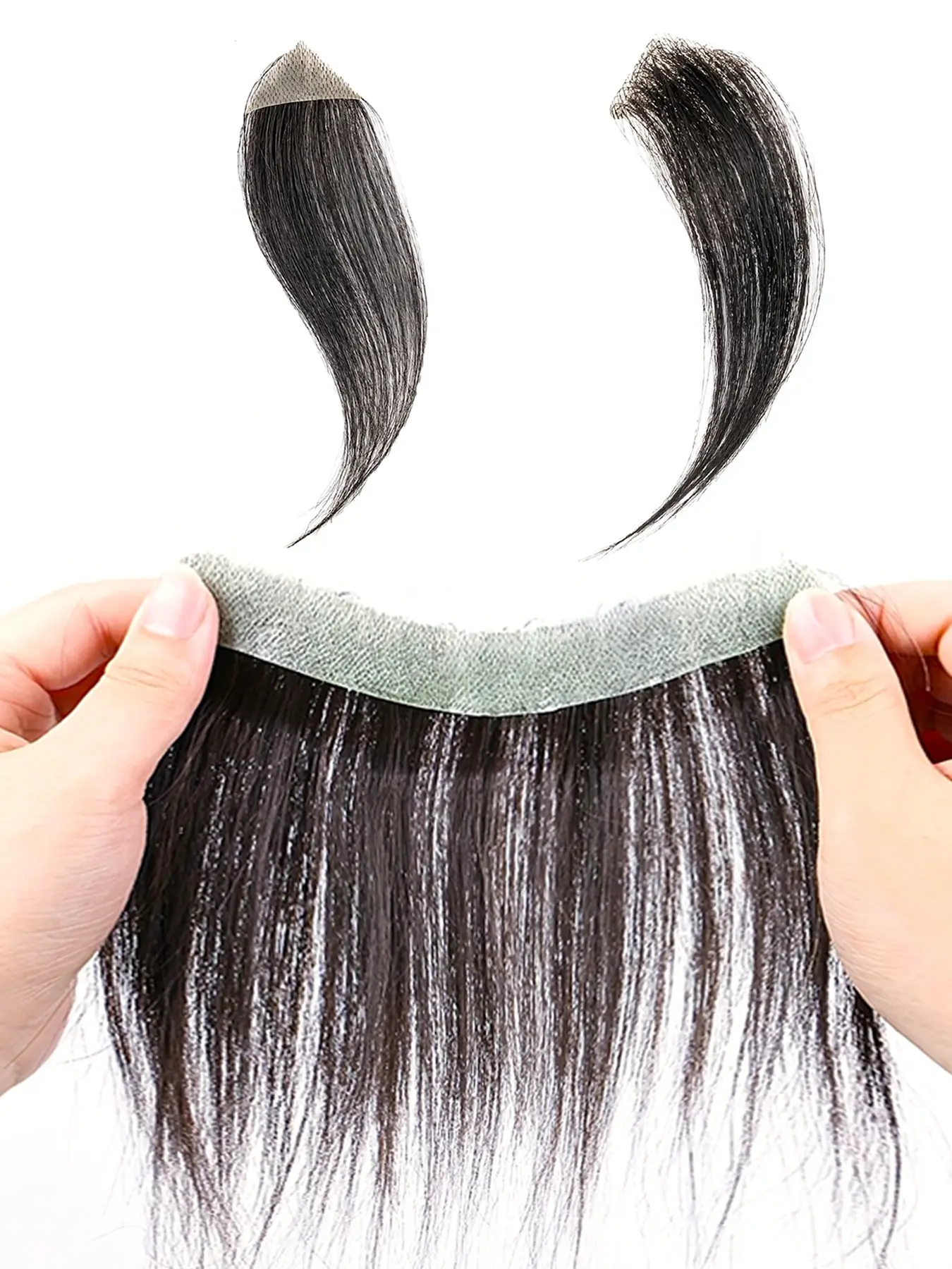 1Pack/3pcs, 1PC Frontal Hairline & 2PCS Triangular Sideburns Toupee, Hair Replacement, Invisible PU Base 100% Real Human Hair, 6-Inch Straight Human Hair, 1B# Color, Hairline Enhancement, Natural Looking, Realistic Hairpiece, Invisible Hairpiece