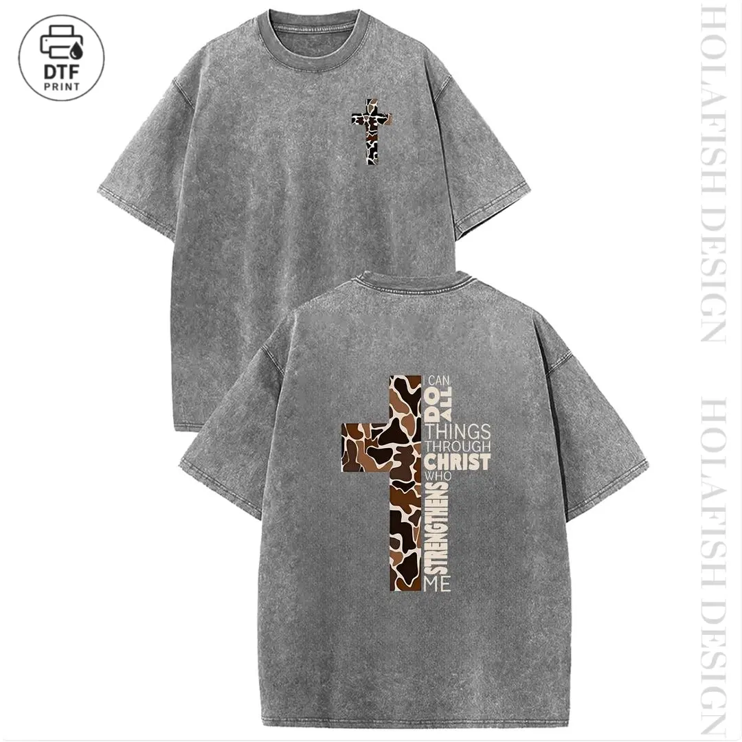 Women's Drop Shoulder Graphic T-Shirt, Casual Washed Round Neck Top, Longline Short Sleeve Tee for Streetwear, Basic, Long Length