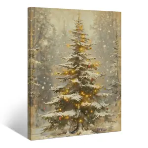WiHoo Vintage Christmas Tree Canvas Wall Art Print Framed, Winter Pine Tree vintage Christmas Pictures Wall Decor Christmas Gifts for Home Living Room Bedroom Decor Made in USA