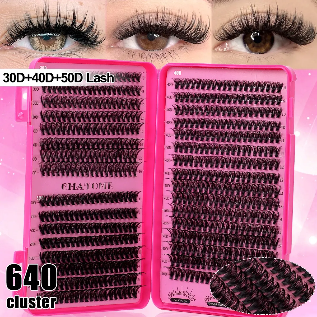 640 Clusters D Curl 10D-50D Individual Lash Extensions - DIY False Eyelashes, Natural Curl Lashes, 8-16mm Kit, Dramatic, Waterproof, Sleep-Proof, Long-Lasting, At-Home, Outdoor, Vacations, Spring Stock-Up, Dramatic Volume Eyelash