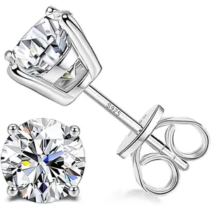 【Unisex earing】Fansilver Cubic Zirconia Stud Earrings for Women Men Round Earrings for Sensitive Ear Daily