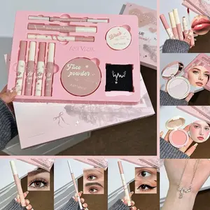 Powder Mist Soft Glow Makeup Set, Cosmetics Kit, Girl Simple Full Makeup with Necklace, Gift Makeup Kit for Daily Commute Needs