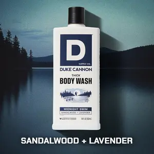 Duke Cannon Supply Co. THICK High-Viscosity Body Wash for Men – Midnight Swim | Sandalwood and Lavender Scent, Superior Lather and Natural Exfoliate, Premium Ingredients, Body Care Daily Cleanser, Sensitive Skin Friendly | 18 Fl oz