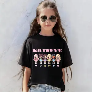 Cute Doll KATSEYE Girl Group Print American Street Y2K Hip-Hop Style Cute Girls Outfit, New Fashion For Little Girls Or Boys, Casual Outdoor Children's Clothing, Durable, Soft And Comfortable, Skin Friendly,Fashion Spring/Summer Top
