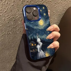 Starry Night Goddess Pattern Case for iPhone 15 16 14 Pro Max 13 12 11 XR XS Plus Shockproof Non Slip Military-Grade Protection Slim Cover