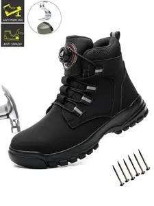 Steel Toe Boots for Men Work Boots Rotary Buckle Anti-smash Anti-Punctur Mens Safety Boot Slip Resistant Nonslip Work Shoes Comfortable Indestructible Shoes Construction Boot Industrial Safety Shoes Footwear for Warehouse Industry Workboots