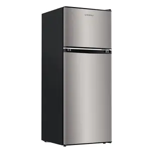 Upstreman mini fridges 4.0 Cu.Ft with Freezer Double Door Adjustable Thermostat Large Capacity Stainless Steel Energy Efficient Quiet Operation