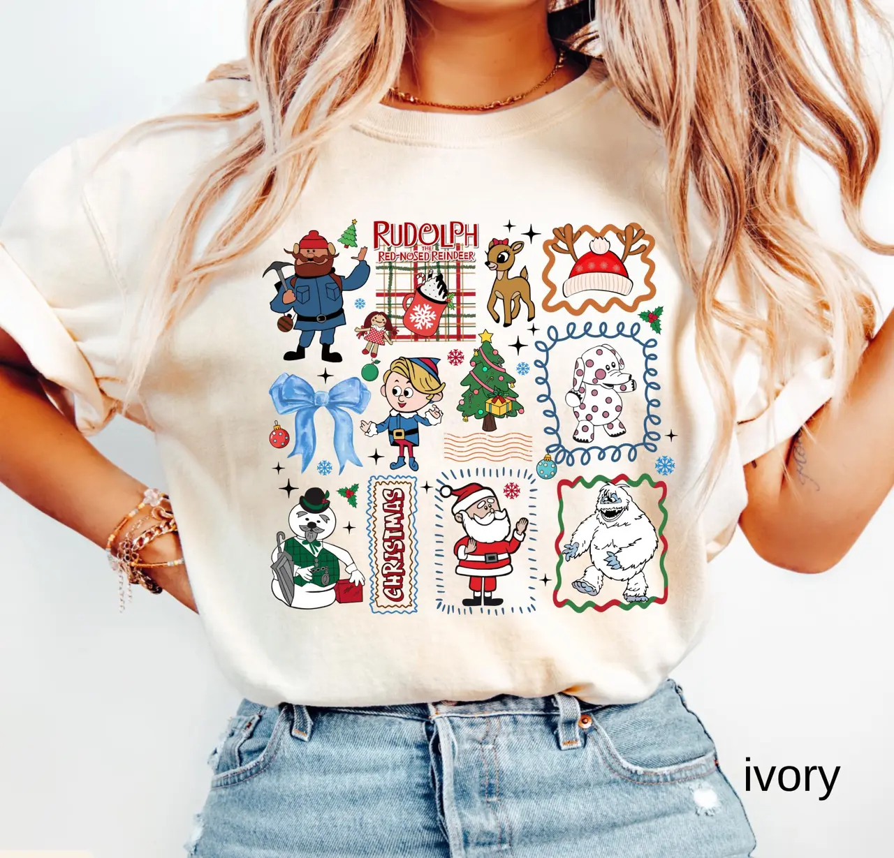 Christmas Rudolph the Red-Nosed Reindeer T-Shirt – Holiday Tee with Festive Cartoon Characters, Xmas Graphic Gift Idea, Retro 90’s Christmas Shirt, Christmas Movie Tee, Holiday Family Matching Shirt