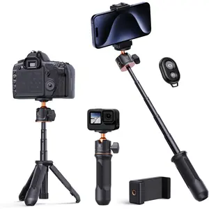 K&F CONCEPT Adjustable Silicone Bluetooth Selfie Stick Tripod, Handheld Small Camera Tripod with 4.4lbs/2kg Max Load, 1/4" Screw Compatible with Smartphones, Sony A1 II A7 IV ZV-1F, Canon EOS R5D, DJI OSMO Pocket 3/Pocket 4, GoPro MAX2 (Black), Cellphone,