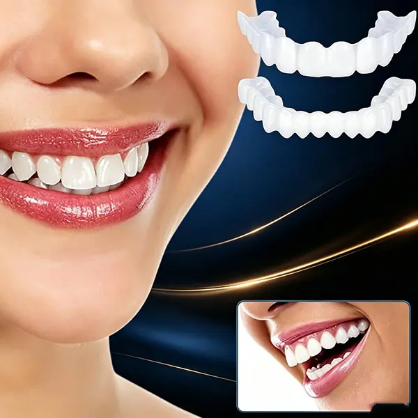 Snap-On Veneers for an Instant White Smile, 2 Pairs Reusable Cosmetic Oral Teeth Covers, Upper and Lower Set for Teeth Whitening, Radiant