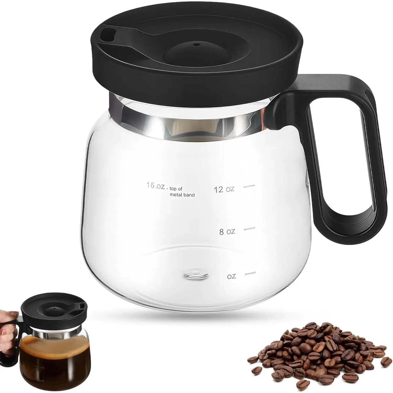 16 Oz Coffee Pot Mug,Mini Coffee Pot Cup,with Spill Proof Lid Heatproof Glass Mug Large Capacity ideal Gift for Coffee Lovers