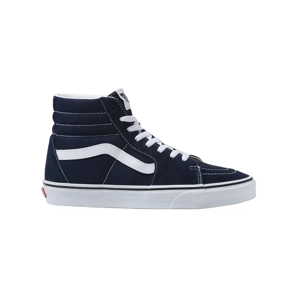 VANS Men's Sk8-Hi High-Top Walking Sneaker - Suede & Canvas Lace-Up Casual Trainer, Toecap Guard, Side Stripe, Signature Rubber Waffle Outsoles for Steady Traction, Parisian Night/True White Everyday Footwear