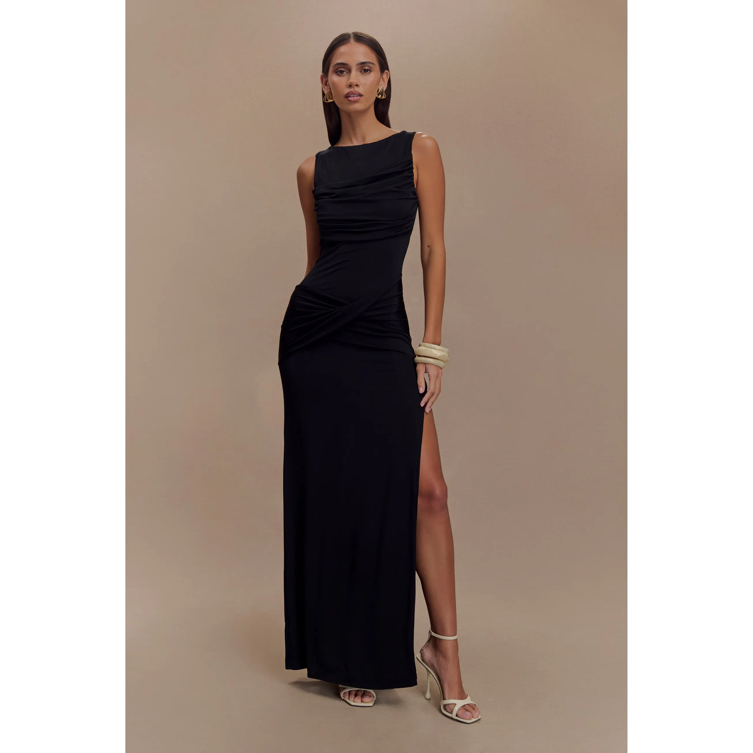 v neck lace dress black Black A-line V-neck Lace Appliques Prom Dresses With Slit, Party Dresses,  MP822