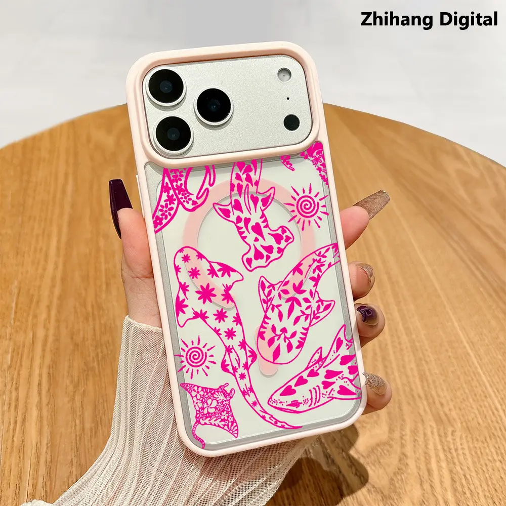 Marine life Whale shark Pattern Phone Case For iPhone 17 Pro Max 17Air 16 Plus 15 14 13 12 11 Transparent Cover Hard Transparent Acrylic Back Matte TPU Edges Magnetic Protective Casing Supports wireless charging