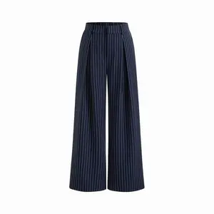 Cider Women's Mid-Rise Stripe Pleated Wide-Leg Pants, Women's Bottoms with Pleated Detailing