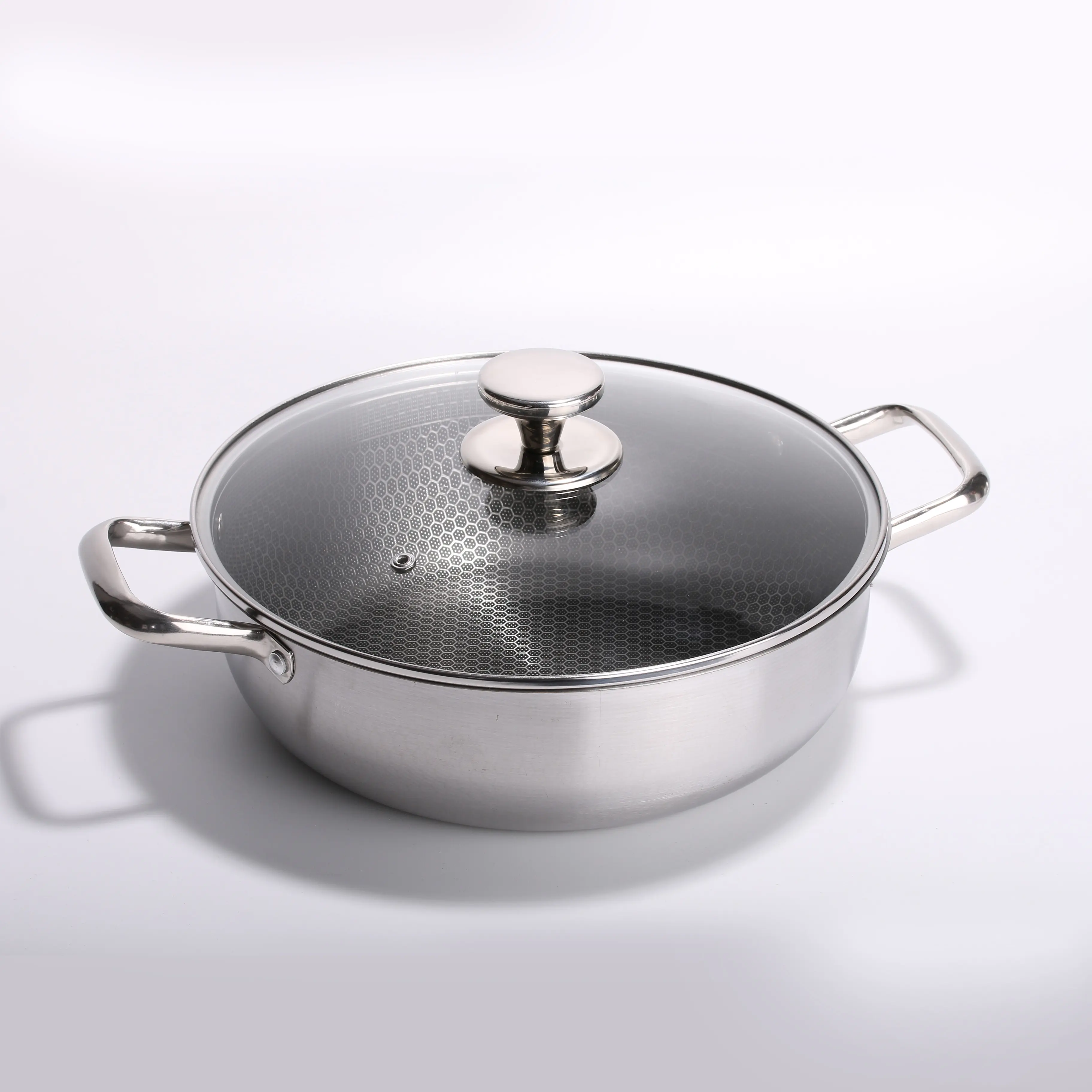 Stainless Steel Honeycomb Nonstick Stockpot Cookware, Heat-Resistant Glass Lid, Dual Handles, Fireproof, Easy-to-Clean, Induction Cooktop Compatible for Family Gathering Stew & Quick Cooking, Transparent