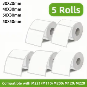 Multiple Sizes Available, 5 Rolls Self-Adhesive Sticky Label Stickers, Ideal for Printing, 40-50mm, Business, Office, Home Use
