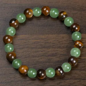 1pc Arpurraina Money Attraction Bracelet - Green Aventurine & Tiger Eye Colorblock Beaded Crystal Bracelet, Blue Friendship Jewelry, Protection & Encouragement Gift for Fashion Enthusiasts, Bracelets Gemstone Bangle