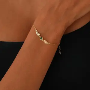 Birthstone Angel Wings Bracelet Personalized Memorial Jewelry Sympathy Gift for Women