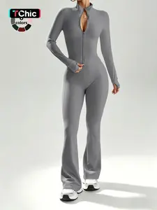 Women's Sporty Two-Piece Set, High Waist Yoga Pants & Long Sleeve Jacket, Pilates Yoga Wear, Soft Breathable Fabric, All Seasons Wear, Solid Sports Sets, Athletic Activewear Tracksuits, Yoga Clothes Set