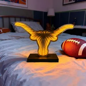 3D Football Infinity Mirror Light,TEXAS Longhorn LED Infinity Mirror Night Light with Endless Sports Tunnel Effect, USB Powered 3D LED Lights for Man Cave & Game Room Decor, Gift for Fans Men, 11.8″×6.7″ summervibes
