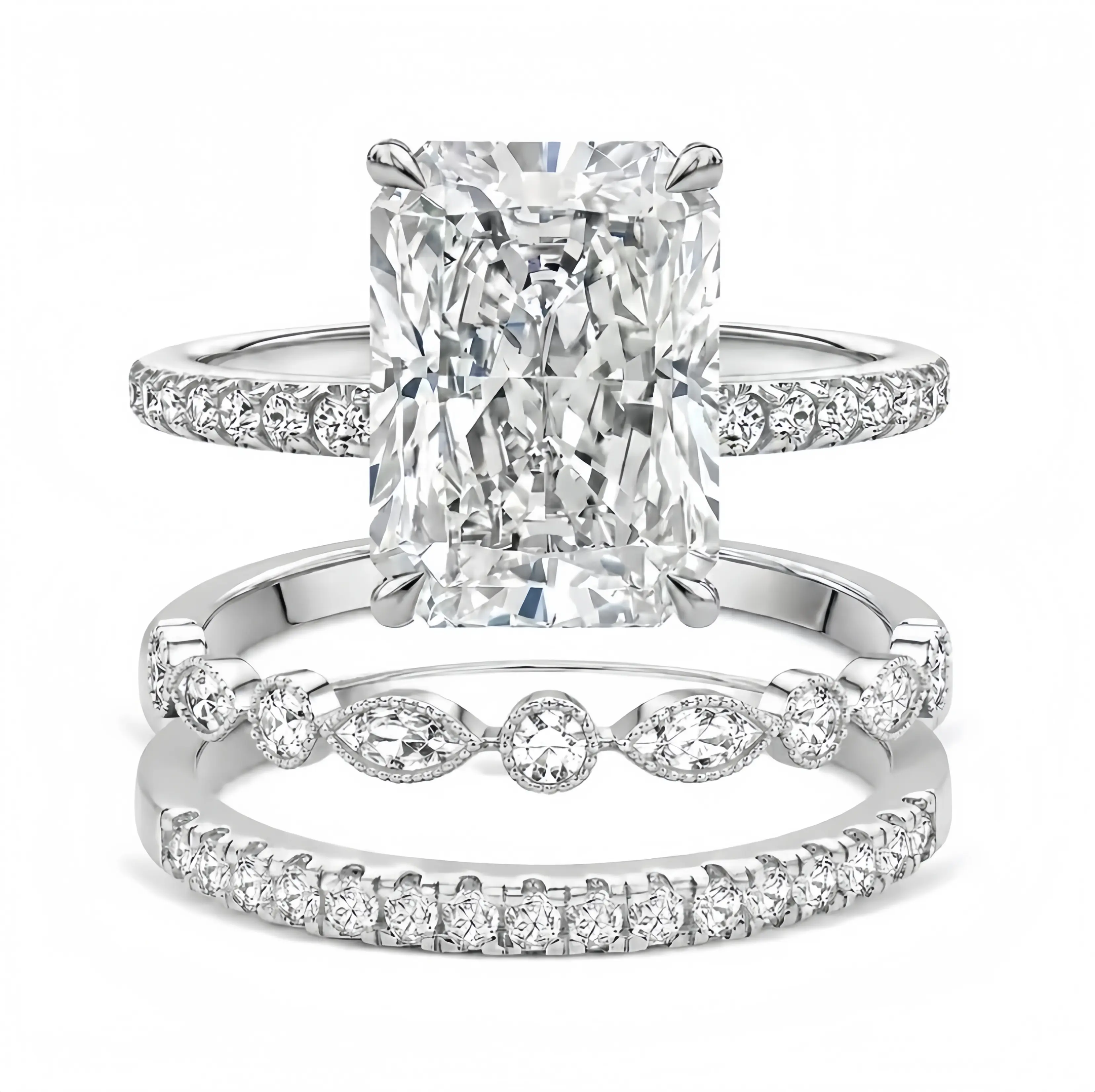 EAMTI 3CT 925 Sterling Silver Radiant Cut Wedding Promise Rings for Women