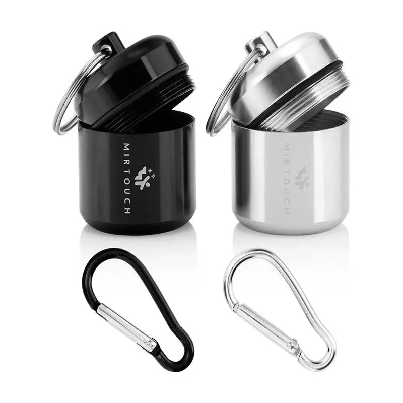MirTouch Portable Pill Container 2-Pack with Keychain Rings & Matching Carabiners - Waterproof Medicine Organizer for Pills, Supplements, & Jewelry