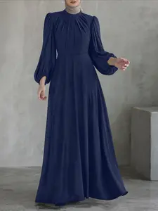 Women's Casual Long Sleeve Lantern Modest Style Dress, High Waist A-Line Design, Loose-Fitting Woven Fabric, Perfect for Daily