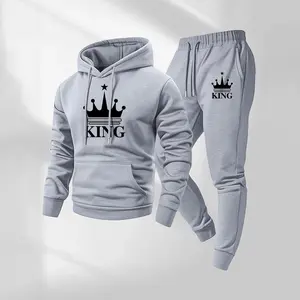 Men's KING Letter Pattern Print Hoodie and Drawstring Sweatpants Set, Menswear, Casual Athletic Long Sleeve Hooded Jacket & Trousers for Fall & Winter, Men's Clothing for Daily Wear, Sportswear Indoor Outdoor, Tracksuit, Athleisure