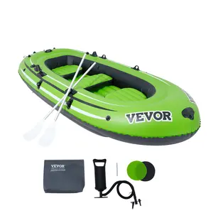 Father's Day Gift VEVOR Inflatable Boat, 5-Person Inflatable Fishing Boat, Strong PVC Portable Boat Raft Kayak, 45.6" Aluminum Oars, High-Output Pump, Fishing Rod Holders, and 2 Seats, 1100 lb Capacity for Adults, Kids