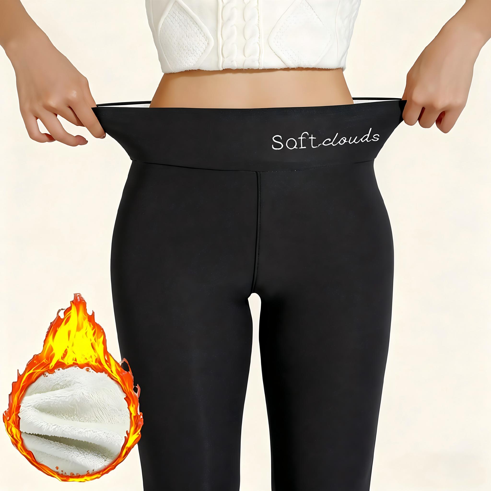 Women's High Waist Fleece Lined Leggings, Solid Color Thermal Stretchy Tights for Yoga Running Winter Sports, Comfort Slim Fit Basic Bottoms