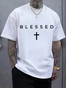 Men's Casual Patterned Short Sleeve T-Shirt, Streetwear Style, Drop Shoulder Design, Lightweight Fabric, Ideal for Daily Wear and Layering