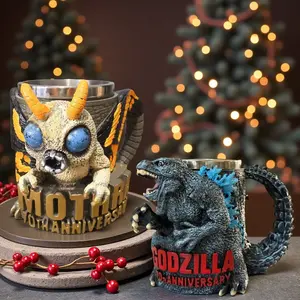 Godzilla 70th Anniversary Coffee Mug, Godzilla-Shaped Cup with Stainless Steel Inner Liner & Resin Surface, Aesthetic Drinkware, Perfect Gift for Fans