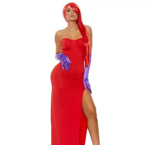 Mrs. Rabbit to You Sexy Comic Character Costume - Autumn Edition with Red Gown & Purple Gloves for Halloween
