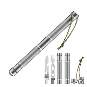 2-in-1 Detachable Survival Walking Stick - Premium Aluminum Multi-Tool Staff with Emergency Glass Breaker, Fire Starter, Compass, Whistle, Cutlery Kit for Camping, Hiking