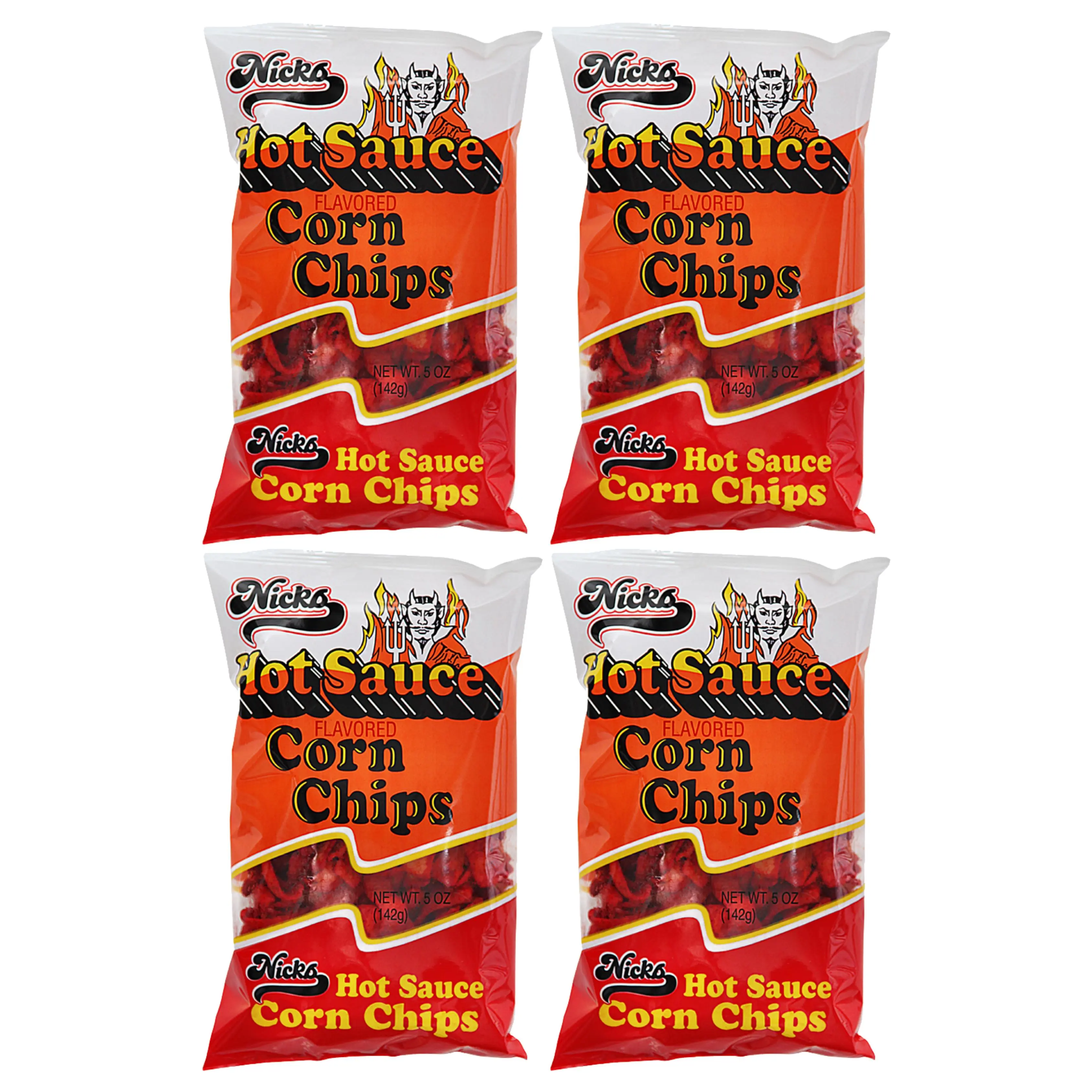 Nick's Hot Sauce Corn Chips Spicy Snack 4 oz Bags Pack of 4 Nick's Hot Sauce Corn Chips Spicy Snack 4 oz Bags Pack of 4