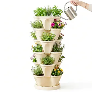 6 Tier Vertical Garden Planter, Self Watering Stackable Planters for Strawberries, Herbs, Flowers, Vegetables, White