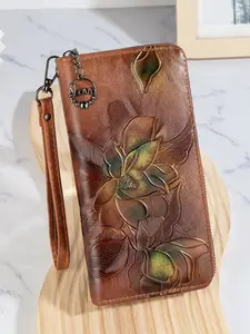 Vintage Embossed Floral Long Wallet, Multi-Functional Zipper Coin Purse, Large Capacity Layered Storage Bag for Women, All Seasons, Elegant Fashion Wallet, Flower Pattern Wallet, Vintage Wallets