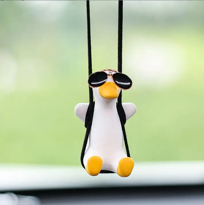 Cute Swinging Duck w/ Fedora Hat Rear View Mirror Accessory | Adorable Car Charm Decoration | Car Accessories | Gifts for New Driver