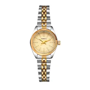 OIDEA Women's Business Casual Stainless Steel Watch - Waterproof Analog Quartz, 3 ATM, 2-Tone Steel Strap, Gold Dial, Removable Links Adjustable Band