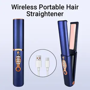 Cordless Hair Straightener, 5000mAh Portable Titanium Flat Iron, Wireless Mini 2-in-1 Straightener & Curler, Travel-Friendly Design, Heats Up Fast, Max 210°C / 410°F