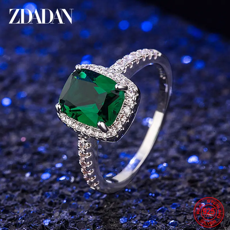 FASHION - ZDADAN 925 Sterling Silver Vintage Emerald Rings For Women Wedding Engagement Jewelry